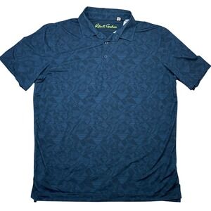 Robert Graham Polo Shirt Men Large Blue Geometric Classic Fit Short Sleeve Golf